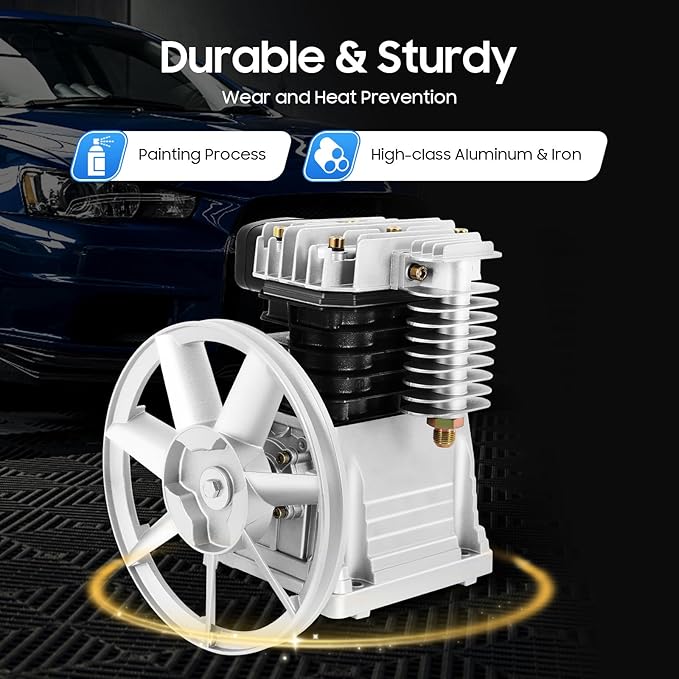 3HP Air Compressor Pump Head with Suction Valve and Cooling Fan Piston Cylinder Assembly for High Output Garage or Industrial Use