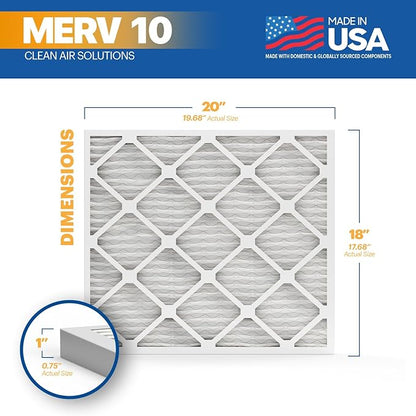 BNX TruFilter 18x20x1 MERV 10 (4-Pack) AC Furnace Air Filter - MADE IN USA - Pleated Air Conditioner HVAC AC Furnace Filters - Removes Odor, Mold, Bacteria, Smoke