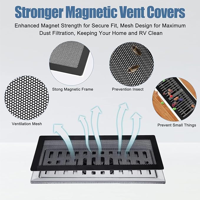 4x10 inch Air Vent Filters Screen mesh Cover, 4PCS Magnetic Air Vent Covers for Floor, Wall & Ceiling Vents, Noise Cancelling Vent Filter for Home Heating & Cooling Efficiency