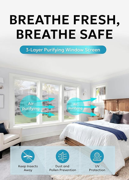 Clean Air Window Screen - Filters Pollen, Allergens, Dust, and Ash - Cleaner, Healthier Air - Easy to Cut - Ideal for Patio, Porch, and Window Screen Replacement - (37" x 15')