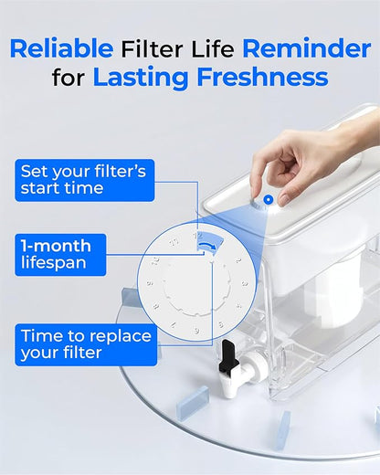 Waterdrop 0 TDS 35-Cup Slim Water Filter Dispenser, Large Capacity, Reduces TDS, Chlorine, PFOA/PFOS and More, BPA Free, White (with 1 Filter)
