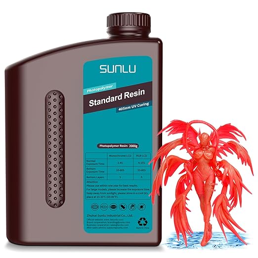 SUNLU 3D Printer Resin 2kg, Fast Curing Standard 3D Resin for Most Resin 3D Printers, 395 to 405nm UV Curing 3D Printing Liquid Photopolymer Resin, Low Shrinkage and High Precision, 2000g, Clear Red