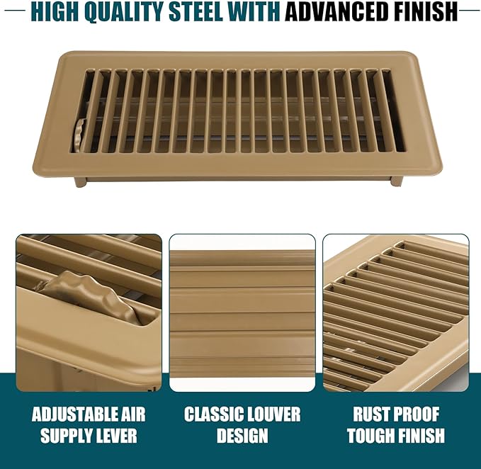 VOISEN Floor Register 4x10, 2 Pack Brown Floor Vent Covers,Heavy Duty Steel Walkable Floor Vents,Vent Covers for Home Floor