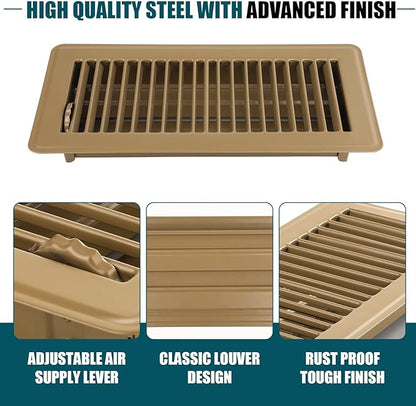 VOISEN Floor Register 4x10, 2 Pack Brown Floor Vent Covers,Heavy Duty Steel Walkable Floor Vents,Vent Covers for Home Floor