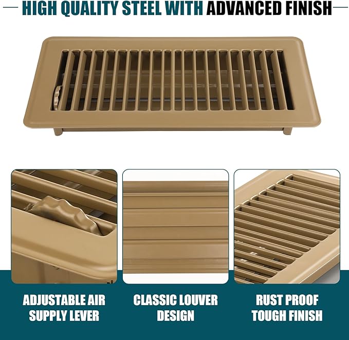 VOISEN Floor Register 4x10, 10 Pack Brown Floor Register Vents,Heavy Duty Steel Walkable Floor Vents,Vent Covers for Home Floor