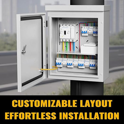 Steel Electrical Box, 20"x12"x10" Steel Enclosure, IP67 Waterproof & Rust-Resistant, Outdoor/Indoor Electrical Junction Box with Mounting Plate for Wall/Pole Mount