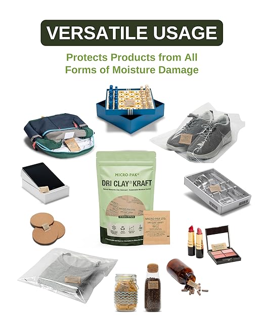 Micro-Pak Dri Clay Kraft, Highest Moisture Absorption Desiccant Packs, Silica Gel Packets Alternative, Food Safe Bentonite Clay, Desiccant Packs for Storage, Moisture Absorbers for Closet, 33gx15pcs