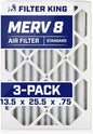 Filter King 13.5 x 25.5 x .75" Air Filter | 3-PACK | MERV 8 HVAC Pleated A/C Furnace Filters | MADE IN USA | Actual Size: 14x26x1"