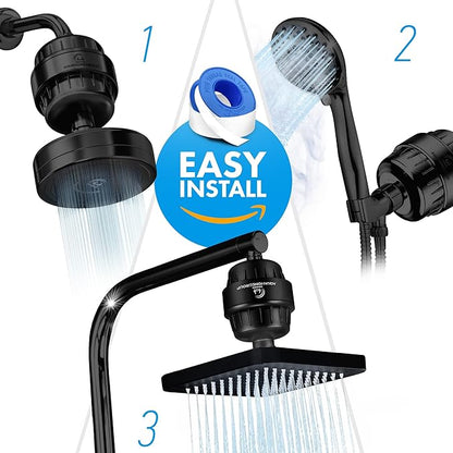 AquaHomeGroup 20 Stage Shower Filter with Vitamin C E for Hard Water - High Output Shower Water Filter to Remove Chlorine and Fluoride - 2 Cartridges Included -Consistent Water Flow Showerhead Filter