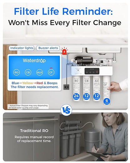 [Dual Flow] Waterdrop WD-T4-A Alkaline pH+ Reverse Osmosis Water Filter, NSF/ANSI 372 Certified, 10-Stage, 450GPD Tankless Undersink RO Filtration System, 2:1 Pure to Drain, BPA Free, Plug-in required