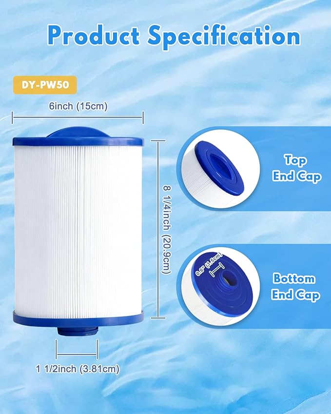 SPA Filter Replacement 50 Sq.Ft (2 Pack) Hot Tub Filter 50 Sq.Ft. Screw in 1 1/2” SAE Thread for 6CH-940, FC-0359, 817-0050,25252,378902,03FIL1400,PWW50P3
