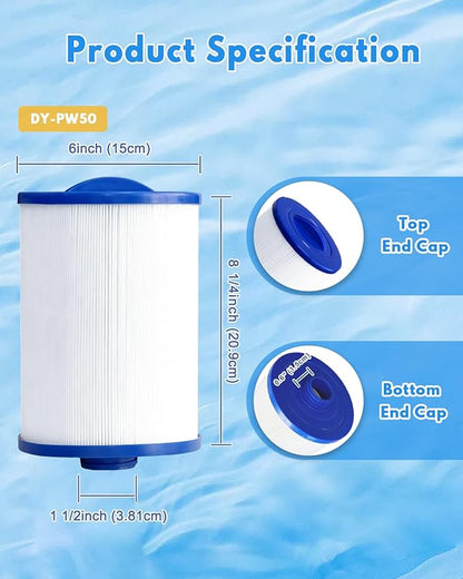 SPA Filter Replacement 50 Sq.Ft (2 Pack) Hot Tub Filter 50 Sq.Ft. Screw in 1 1/2” SAE Thread for 6CH-940, FC-0359, 817-0050,25252,378902,03FIL1400,PWW50P3