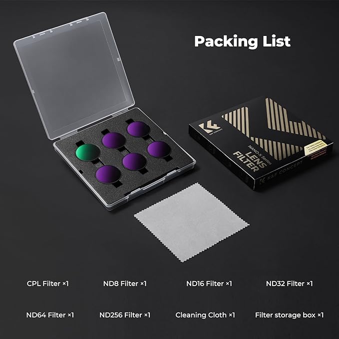 K&F CONCEPT Snap On ND Filter Kit Compatible with DJI Osmo Action 6, 4 Pack ND8 ND16 ND32 ND64 Light Reduction Neutral Density Filters HD Optical Glass/Multi-Coated Action Camera Accessories