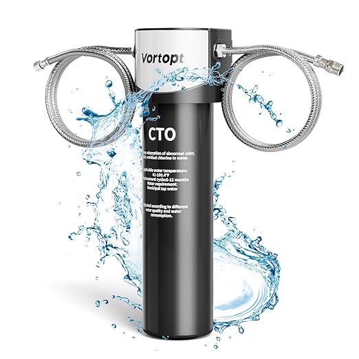 Vortopt Under Sink Water Filter System,NSF/ANSI 42 Certified Water Purifier,28000 Galloons Large Flow Flux,Reduces PFOA/PFOS,Chlorine,Bad Odors,Direct Connect to Kitchen Faucet (Black-Q5-C2-28000GAL)