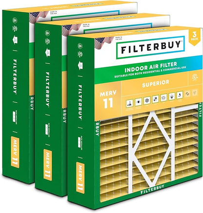 Filterbuy 19x20x5 Air Filter MERV 11 Superior Pet & Allergy Defense (3-Pack), Pleated HVAC AC Furnace Filters for Bryant, Carrier, BDP, Day & Night, and Payne (Actual Size: 19.06 x 19.81 x 4.25)