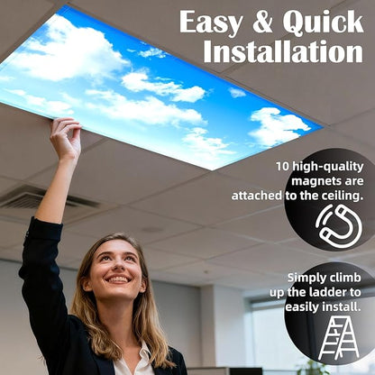 Fluorescent Light Covers - Classroom Covers for Ceiling Lights, 1 PCS 4 x 2 Feet Magnetic Light Filters, Classroom, Office Decor (Blue Skies & White Clouds)