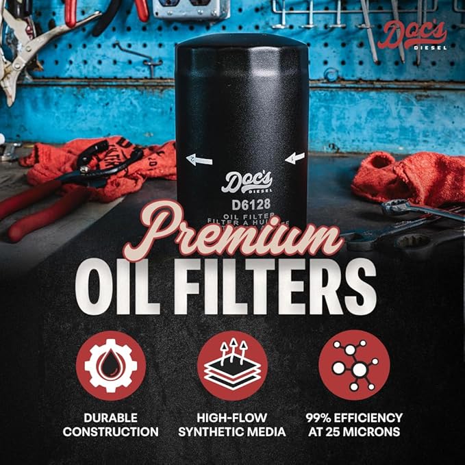 Doc's Diesel Oil Filter D6128 | Compatible with Ford 6.7L Powerstroke F250, F350, F450, F550 2011+, Ford 6.7L Powerstroke F650, F750 2017+ | Replaces FL2051
