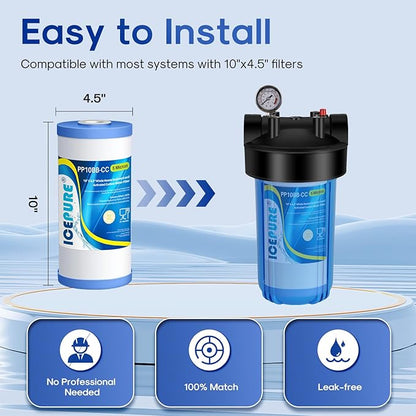 ICEPURE 5 Micron 10" x 4.5" Whole House Water Filter Compatible with GE FXHTC, GXWH40L, RFC-BBSA, W50PEHD, GXWH35F, GNWH38S, Dupont WFHD13001, R50-BB, Pack of 2