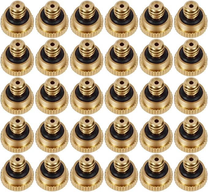 KUWAN 0.016" Orifice (0.4mm) Thread UNC 10/24 Brass Misting Nozzles Low Pressure Atomizing Misting Sprayer Water Hose Nozzle for Greenhouse, Landscaping, Outdoor Cooling Mister System (30PCS)