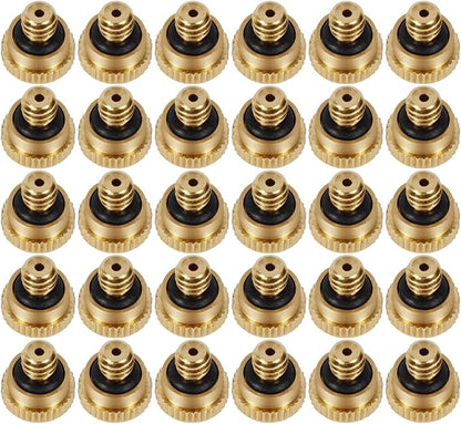 KUWAN 0.016" Orifice (0.4mm) Thread UNC 10/24 Brass Misting Nozzles Low Pressure Atomizing Misting Sprayer Water Hose Nozzle for Greenhouse, Landscaping, Outdoor Cooling Mister System (30PCS)