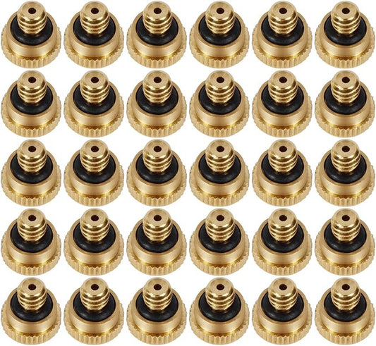 KUWAN 0.016" Orifice (0.4mm) Thread UNC 10/24 Brass Misting Nozzles Low Pressure Atomizing Misting Sprayer Water Hose Nozzle for Greenhouse, Landscaping, Outdoor Cooling Mister System (30PCS)