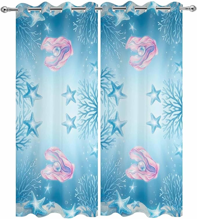 Ocean Shell Outdoor Curtains for Patio Corals Starfish Summer Marine Waterproof Outside Curtains with Grommet Top Weatherproof Curtain for Cabana Pergola Gazebo, 2 Pack, 54" W x 95" L