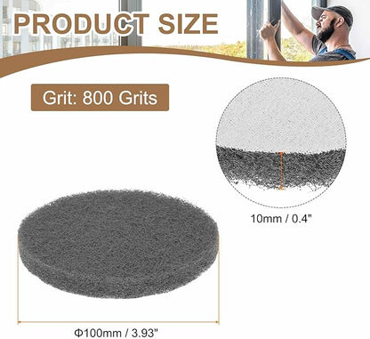 HARFINGTON 24pcs Scrubber Scouring Pads 800 Grits 4 Inch Drill Power Brush Hoop and Loop Surface Conditioning Disc Drill Scuffing Disc Scrub Pads for Home Kitchen Cleaning, Gray