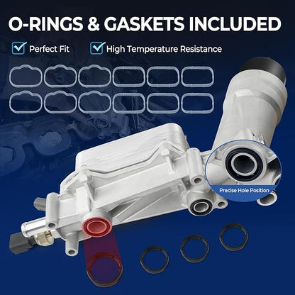 926-959 Upgrade Aluminum Engine Oil Cooler Oil Filter Housing for 2011-2016 Jeep Wrangler Grand Cherokee Dodge Challenger Charger Journey Caravan Durango Chrysler 200 300 Town Country Ram 3.6L 926-876