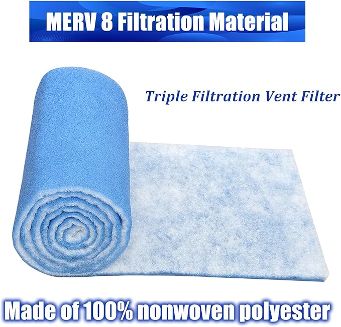 Air Vent Filters Roll, 12" x 90" Cut to Size Air Filters with 66PCS Hook&Loop Fasteners(35+ Filters), MERV 8 Triple Filtration Vent Filter Material for Home Floor, Ceiling, HVAC, Grilles (12x90 inch)