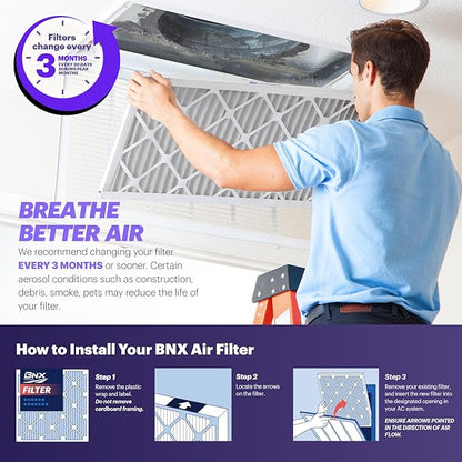 BNX TruFilter 16x20x2 Air Filter MERV 8 (4-Pack) - MADE IN USA – Dust & Pet Defense Electrostatic Pleated Air Conditioner HVAC AC Furnace Filters for Dust, Pet, Mold, Pollen MPR 600 – 700 & FPR 5
