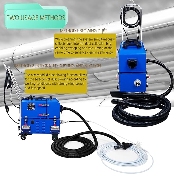 TECHTONGDA Air Duct Cleaning Machine for Fresh Air Pipe Cleaning & Suction, Rotary Brush Duct Pipe Cleaner Machine with Transformer 110V/220V, Dust Blowing Function, Applicable Diameter 1.97"-7.87"
