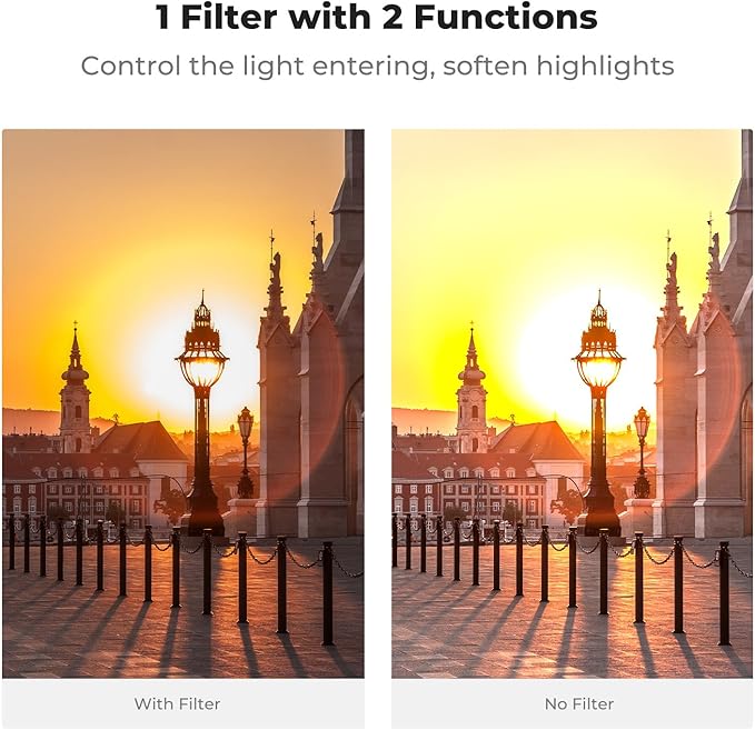 K&F CONCEPT 49mm Black Diffusion Mist 1/4 Effect & Variable ND2-400 (1-9 Stops) Neutral Density Filter 2 in 1, Putter Adjust Multi-Function Filter for Camera Lens with 28 Multi-Coated (Nano-X Series)