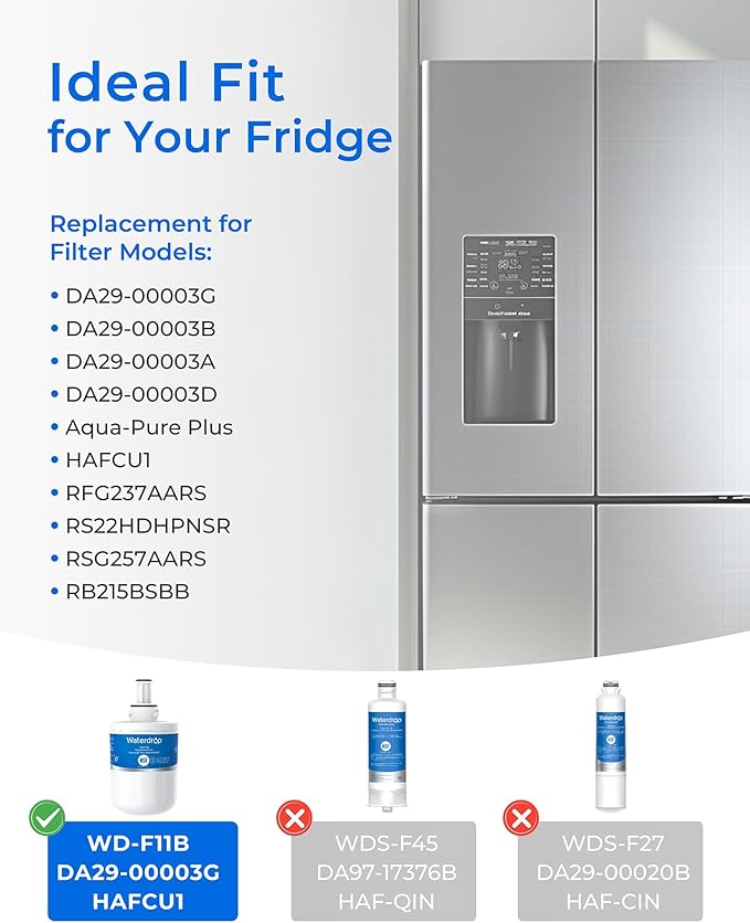 Waterdrop DA29-00003G Refrigerator Water Filter, Replacement for Samsung®, DA29-00003B, DA29-00003A, Aqua-Pure Plus, HAFCU1, RFG237AARS, FMS-1, RS22HDHPNSR, RSG257AARS, 2 Filters (Package May Vary)