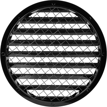 Repa Market 8" Inch Scratch Resistant Black Soffit Air Vent Cover - Aluminum Louvered Round Gable Vent with Mesh Screen - Exhaust/Intake Ventilation Grill for House - Outdoor Metal Duct Grate