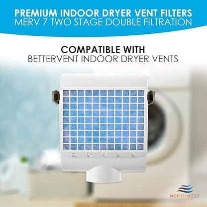 Dryer Filter Replacement - Compatible with Better Vent Indoor Dryer Vent Systems - Portable Indoor Dryer Filters - MERV 7 Double Filtration (12-Pack)