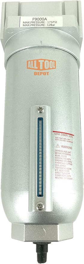 1" NPT SUPER DUTY Industrial Grade Particulate Filter/Water Trap For Air Compressor Compressed Air Lines, 5u With Metal Bowl (AUTO DRAIN)