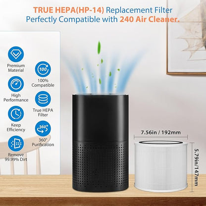 4 Pack 240 Replacement Filter Compatible with Puro 240 Air Puri-fier, 3-in-1 True HEPA 14 Filter Replacement Fit for 240 Air Puri-fier, Grade True HP-14 with Activated Carbon