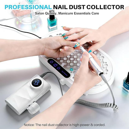 Nail Dust Collector, 1600PA Professional Nail Vacuum Dust Collector Fan with Filter Papers (30 Pcs) for Acrylic Nail Polishing & Manicure at Nail Salon & Home