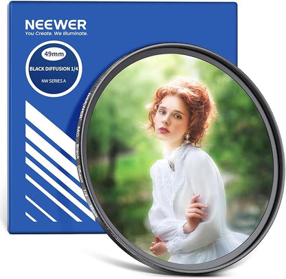 NEEWER 49mm Black Diffusion 1/4 Filter Dreamy Soft Cinematic Effect Filter Ultra Slim Water Repellent Scratch Resistant Optical Glass Multiple Nano Coatings for Video/Vlog/Portrait Photography