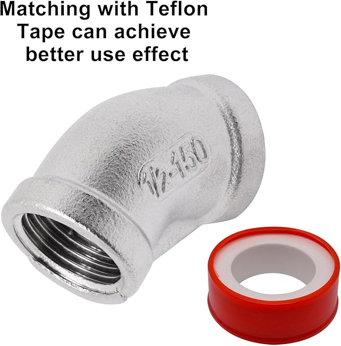 45 Degree Elbow 2PCS, 1/2" NPT Female x 1/2" NPT Female 304 Stainless Steel Pipe Fitting, Connector Coupler Apply to Outdoor/Garden/Industrial