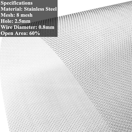 TIMESETL 2 Pack 304 Stainless Steel Woven Wire 8 Mesh, 12"x24"(30cmx60cm) Cabinets Wire Mesh Garden Guard Screen Metal Security Mesh Window Screen Mesh Net
