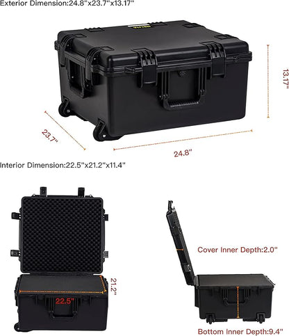 MEIJIA Portable All Weather Waterproof Hard Case, Camera Case with Customizable Fit Foam And Rolling Wheels, 24.8"X23.7"X13.17",Elegant Black