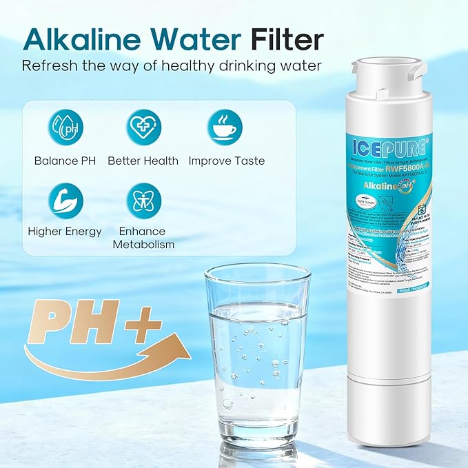 ICEPURE Alkaline RWF5800A-AL Refrigerator Water Filter and Air Filter Replacement for Frigidaire EPTWFU01, EWF02, Pure Source Ultra II, PureSource Ultra 2, BO022, MR022, SCWFTCTO, Enhances PH, 2Combo