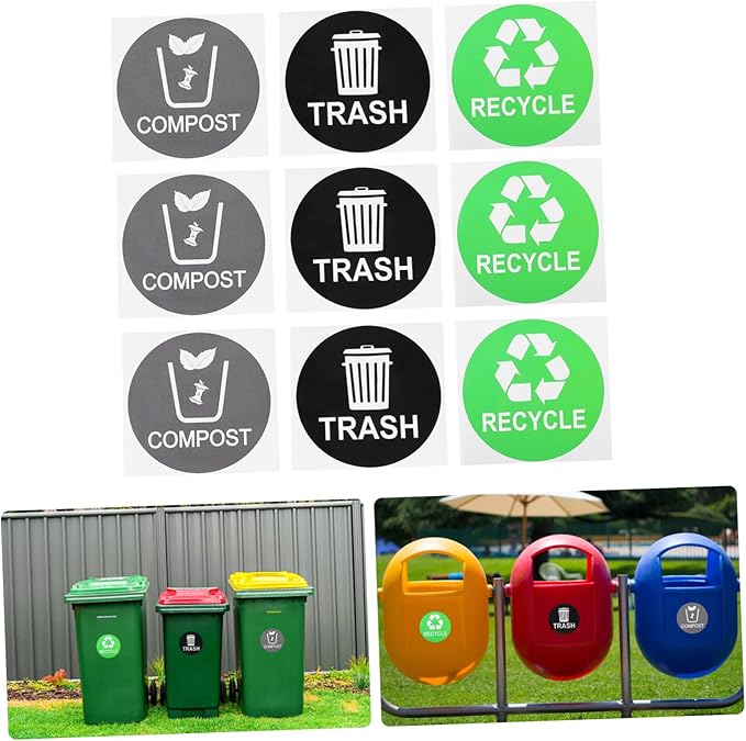 9pcs Trash Can Classification Stickers Decals for Trash Sorting for Home Recycling Bins