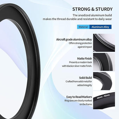 49-82mm Step-Up Ring Adapter, 49mm to 82mm Step Up Filter Ring for 49mm Lens Mount 82mm for DSLR Lenses and ND UV CPL IR Filters （49-82mm）