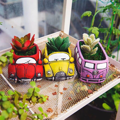 Cute Succulent Plants Pots, Small Planter Pots with Drainage Hole, Flower Pots for Home Indoor Outdoor Garden Decoration (Purple Bus)