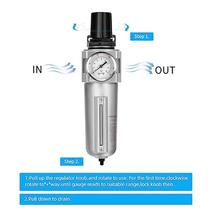 NANPU Industrial Grade Heavy Duty Particulate Filter & Air Regulator, Metal Bowl, Suitable for Paint Spray (3/4" NPT, Manual Drain)