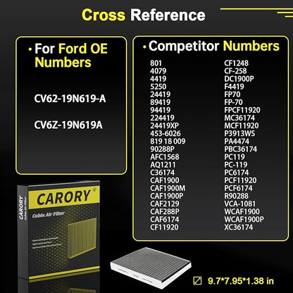 Cabin Air Filter w/Activated Carbon for Select 2013-2022 Ford, Lincoln Models - C-Max, Escape, Focus, Transit Connect, MKC, CV6Z-19N619A, FP-70, 2014 2015 2016 2017 2018 2019 2020 2021