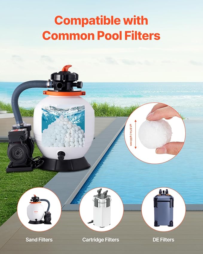 VEVOR Pool Filter Balls for Sand Filter, 4.6 lbs, Filter Balls Replace Pool Filter Sand, Reusable Polyester Fiber Filter Media Balls with Wash Bag, for Swimming Pool Above Ground Pool Aquarium Tank