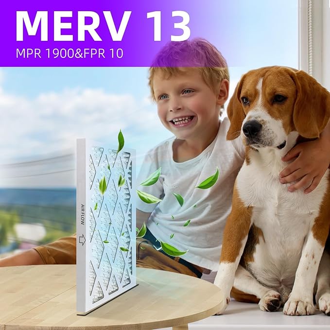 20x25x1 MERV 13 (6-Pack) Pleated Air Filter (Actual Size: 19.75"x24.75"x0.75") MPR 1900 & FPR 10, Furnace Air Filters, 20x25x1 air filter